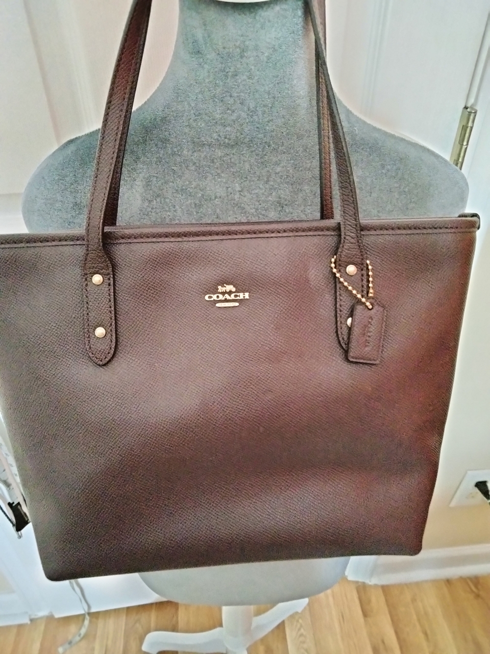 Coach Dark Brown Leather Tote with Gold Hardware